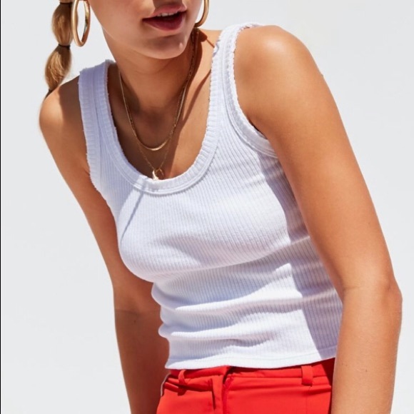 Urban Outfitters Tops | Urban Outfitters Uo White Ribbed Crop Tank Top